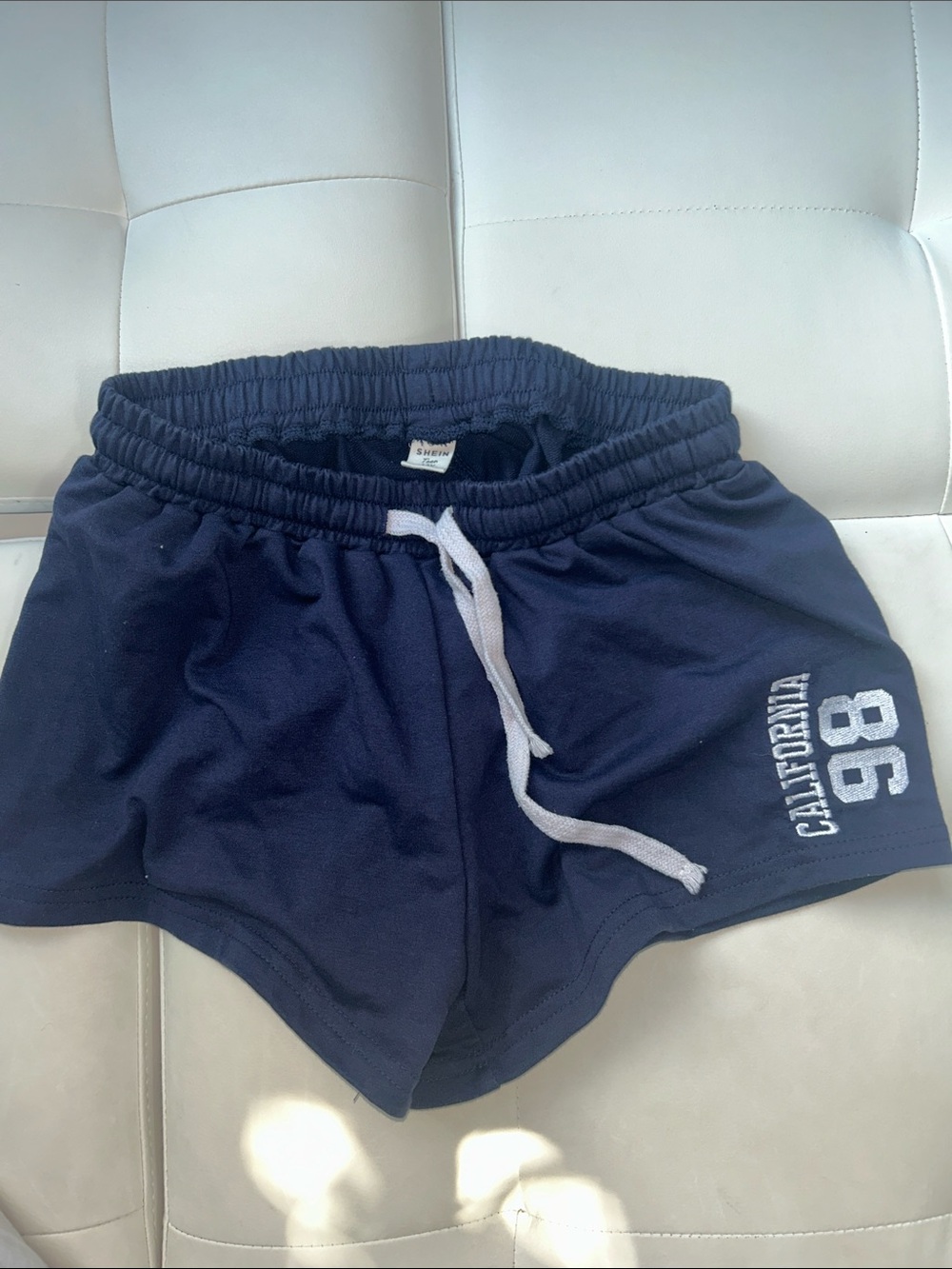 SHEIN Teen 13Y 14 Navy Shorts with White Drawstring and 86 Graphic like new